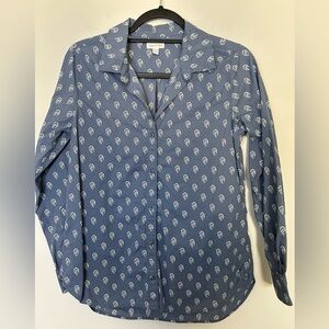 Garnet Hill Blue Patterned Button Shirt Size 4 100% Pima Cotton